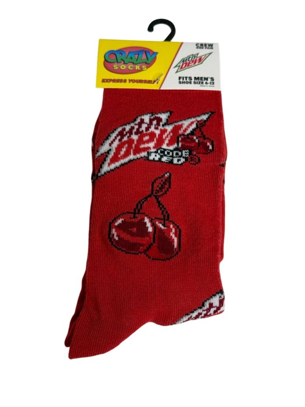Mountain Dew Code Red Mens Crew Socks Soda Drink Novelty Size 6-13 NWT